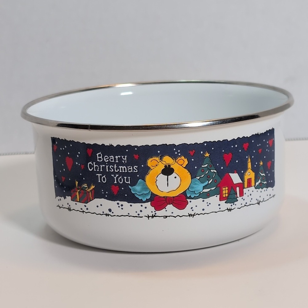 Vintage Christmas Enamel Nesting Storage Bowls - Set Of - 5 Great Condition - Picture 7 of 10